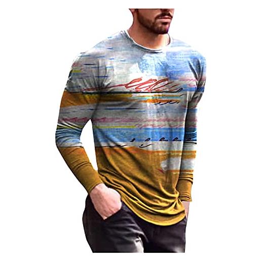 Xmiral tee maglia uomo t-shirt hommes automne mince casual o cou imprimé à manches longues top chemisier (xxl, 5blu)