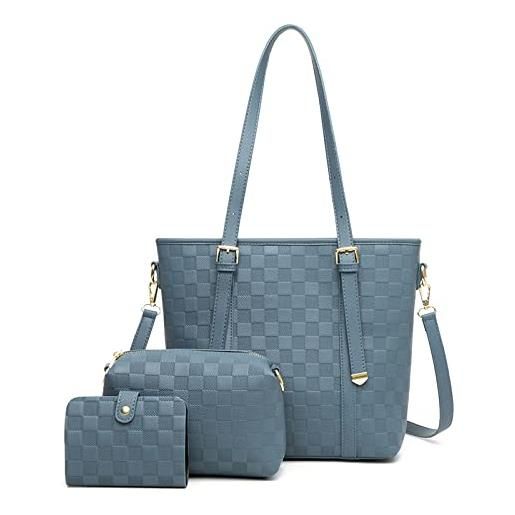 LEMITA borse a tracolla in pelle bovina ladies wild bags 3 pezzi set grande borsa da donna borse a tracolla di grande capacità, blu, 27 * 13 * 29cm