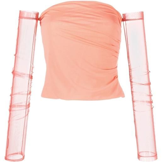 Helmut Lang top semi trasparente con spalle scoperte - rosa