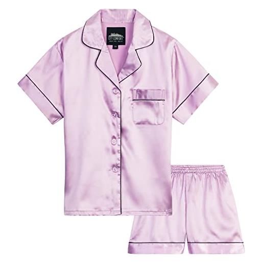 CityComfort pigiama bambina, pigiama estivo corto in raso 7-16 anni (lilla, 15-16 anni)