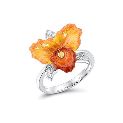 Santuzza anello in argento sterling 925 con zirconia cubica e fiore arancione smaltato floreale anelli per le donne, smalto, zirconia cubica