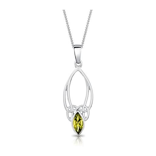 DTPsilver® collana in argento 925 - ciondolo nodo celtico della trinità con pietre naturali - catenina larghezza: 1,2 mm - lunghezza regolabile: da 40 a 45 cm - olivina/peridoto