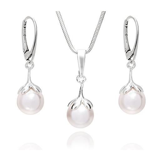 LillyMarie donne parure gioielli argento ciondolo perla swarovski elements originali bianco lunghezza regolabile scatola regalo, compleanno regali pe fidanzata