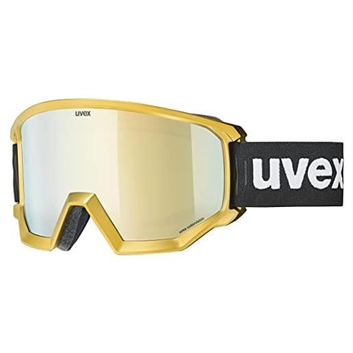 Uvex athletic cv chrom gold, occhiali da sci unisex, con miglioramento del contrasto, campo visivo ampliato, privo di appannamenti, yellow-chrome/gold-green, one size