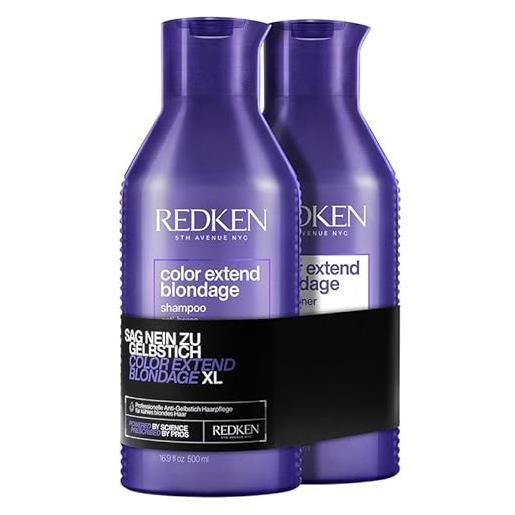 Redken set xl per capelli biondi e biondi senza sfumatura gialla, con complesso proteico, color extend blondage shampoo 500 ml e balsamo 500 ml