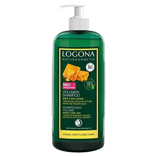 LOGONA Naturkosmetik shampoo volumizzante per capelli naturali pieni, adatto per capelli fini, shampoo nutriente con birra e miele biologico, 1 x 750 ml (misura vantaggiosa)