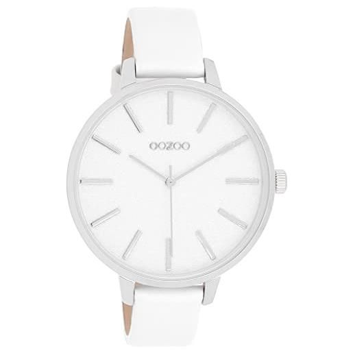 Oozoo timepieces c11155 - orologio da polso da donna con cinturino in pelle, elegante orologio analogico da donna, bianco/argento