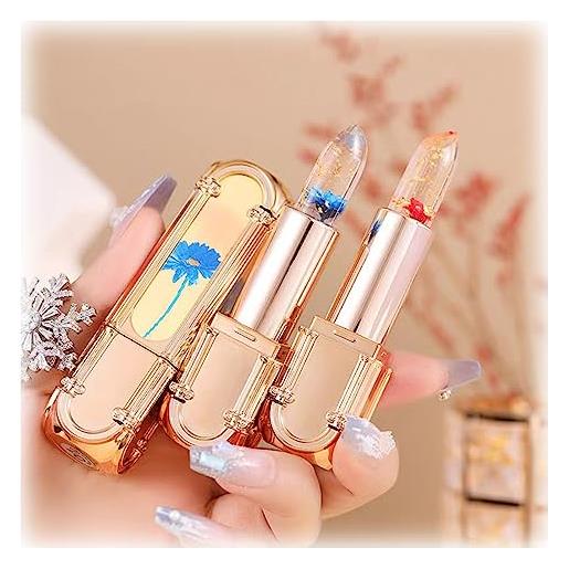 Peticehi oncemetstore lipstick, oncemetstore crystal jelly flower lipstick, flower jelly color-changing lipstick moisturizing and lasting, not easy to fade (blue+red)