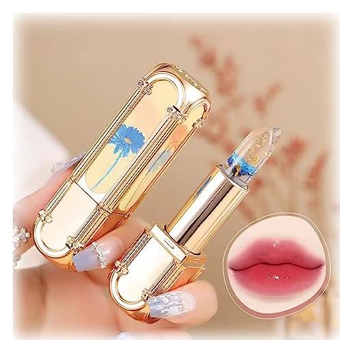 Peticehi oncemetstore lipstick, oncemetstore crystal jelly flower lipstick, flower jelly color-changing lipstick moisturizing and lasting, not easy to fade (blue)