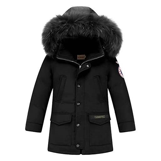 SXSHUN piumino ragazzo a prova di vento bambini giubbotto tenere caldo giacca con cappuccio parka da viaggio spesso casual, nero, 11-12 anni