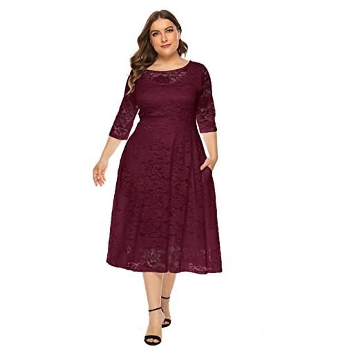 Odizli abito da donna, elegante, con maniche a 3/4, in pizzo, per matrimoni, feste, da sera, taglie forti, nero , 6xl