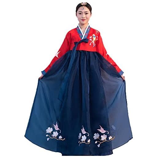 YUDATPG hanbok - abito da donna a maniche lunghe, stile coreano, tradizionale, per feste di matrimonio, cosplay, halloween (as8, alpha, l, regolare, blu, bianco)