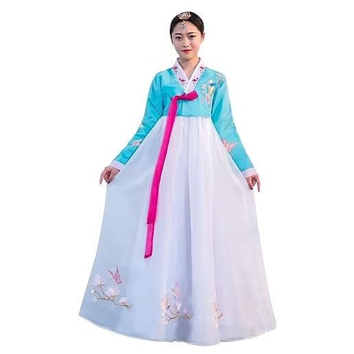 YUDATPG abito da donna hanbok a maniche lunghe set vestito coreano tradizionale palazzo di nozze danza cosplay halloween costume rosa bianco