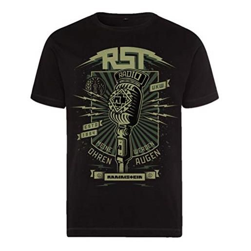 Rammstein t-shirt radio maglietta da uomo con radio e banda ufficiale, colore nero, con stampa frontale multicolore, nero, l