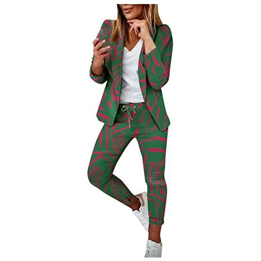 MJGkhiy tailleur donna eleganti pantaloni e giacca da cerimonia curvy completo blazer a maniche lunghe tuta elastici in vita set di abiti in tinta unita pantalone giacche due pezzi elegante suit
