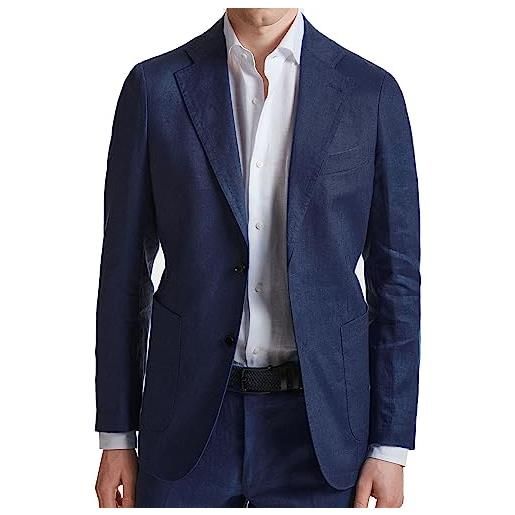 Evoga giacca uomo in lino blu scuro sartoriale blazer estivo elegante casual (l, blu scuro)