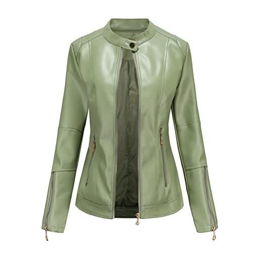 ORANDESIGNE giacca in pelle sintetica donna da motocicletta giacca casual moda in pelle pu vintage giubbotto moto cappotto corto manica lunga zip cappotti casual biker jacket c marrone m