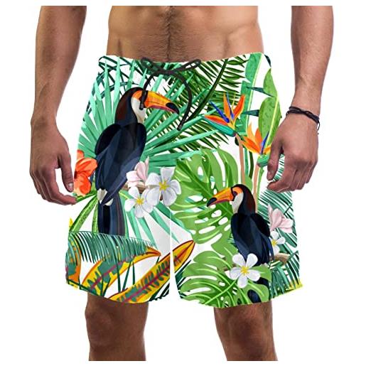 Lurnise costume da bagno da uomo uccelli tropicali del tucano delle foglie pantaloncini da surf da spiaggia costumi