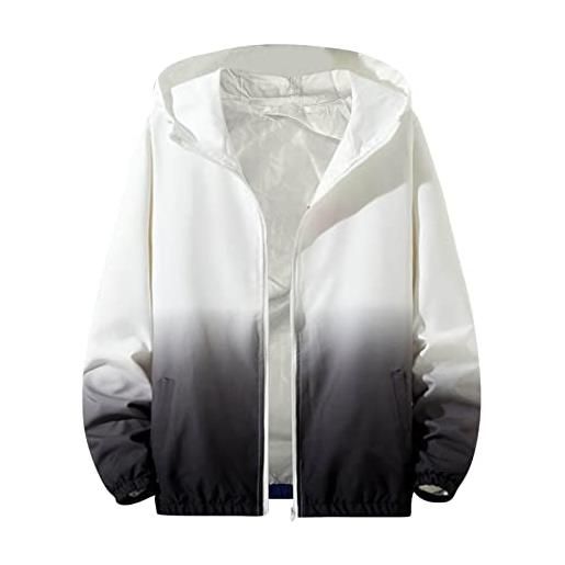 Uikceten giacca impermeabile da uomo con cappuccio, da uomo, alla moda, semplice, mimetico, gradiente, con cerniera, giacca a vento, blu, xxl