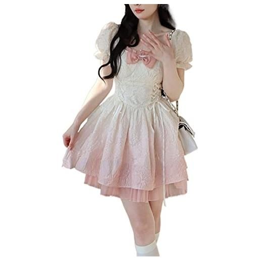 ZYSWCHB kawaii lolita dress women casual manica corta y2k mini abito elegante abito da spiaggia vintage (color: pink, size: m)