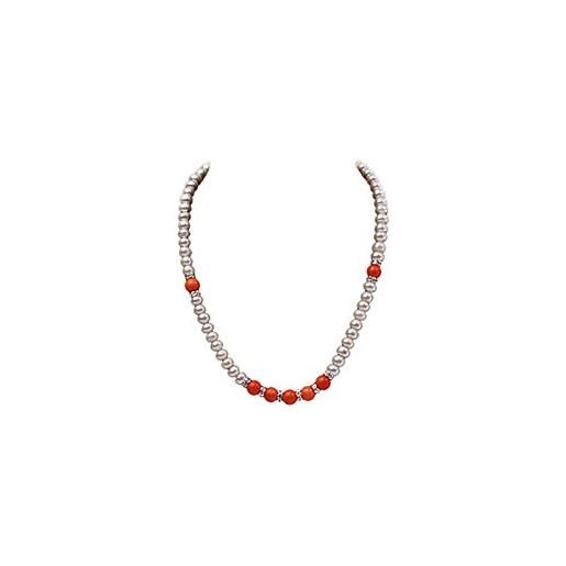 JYX Pearl perla d'acqua dolce naturale bianca jyx 8-9mm con collana di corallo rosso singolo