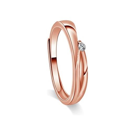 Musihy anelli fidanzamento, anello oro rosa e pietre design semplice del solitario lucido taglia regolabile