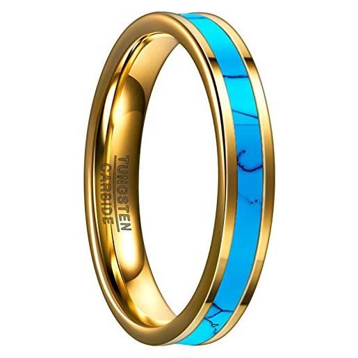 GALANI anello uomo donna carburo di tungsteno blu per matrimonio fidanzamento promessa regalo di compleanno 4mm con turchese e placcato oro taglia 10