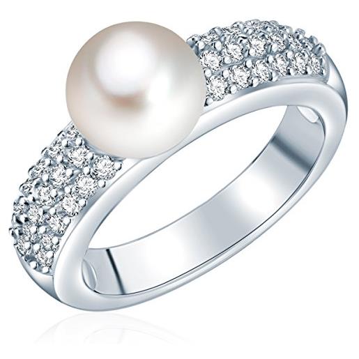 Valero Pearls anello da donna in argento sterling 925 con rodio con perle coltivate d'acqua dolce bianco e zircone bianco taglia 10 60201417