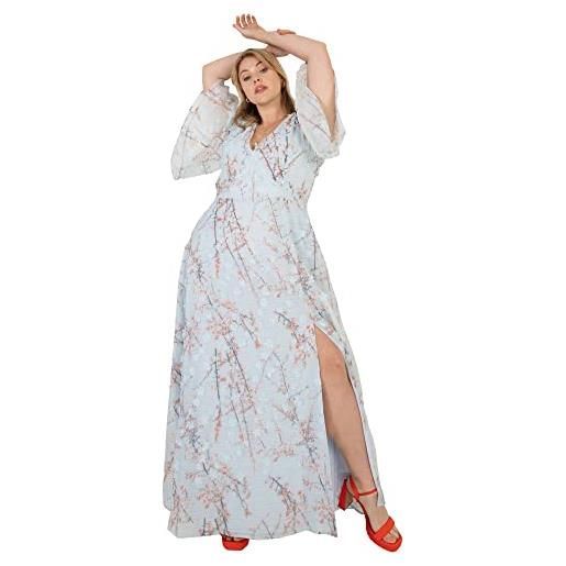 Lovedrobe plus size dress for women ladies with 3d flowers v neckline 3/4 sleeve batwing slit split key backhole for wedding party, vestito donna, light blue, 