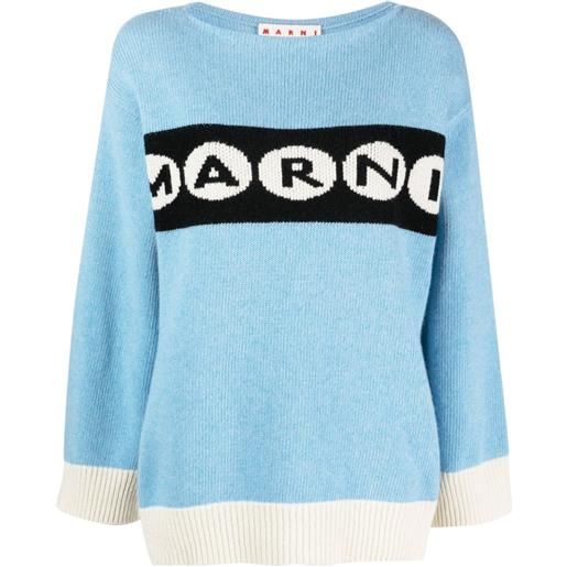 Marni intarsia-knit logo virgin wool jumper - blu