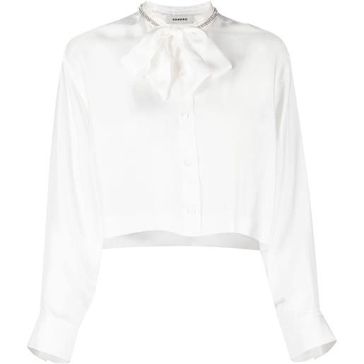 SANDRO pussy-bow collar silk blouse - bianco