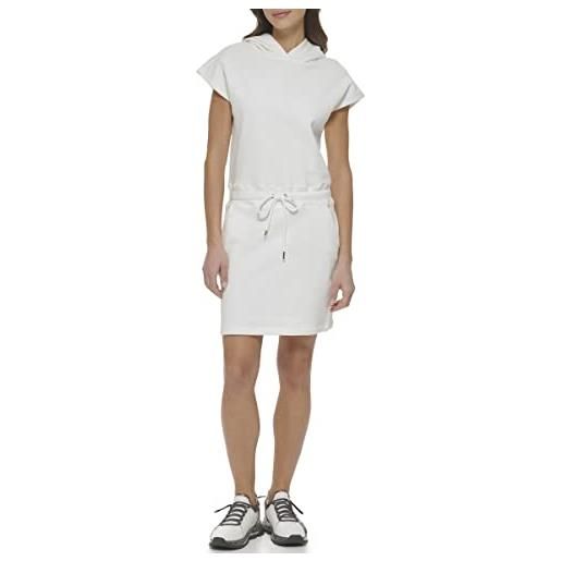 DKNY emproided logo cliched waist hooded sneaker dress casual, bianco, xs donna