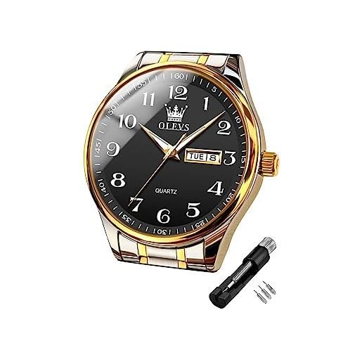OLEVS orologio da uomo facile da leggere orologio da polso con cinturino in acciaio inox calendario impermeabile, 5567: nero