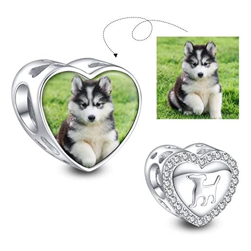 NINGAN 925 argento sterling personalizzato cucciolo foto charm adatto per donna bracciali e collane perline gioielli diy