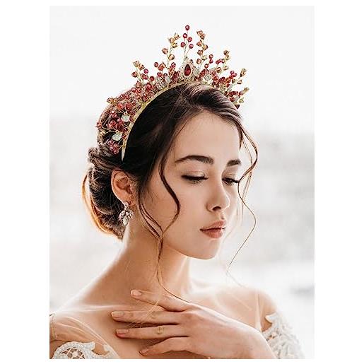 IYOU cerchietto a raggiera di cristallo da sposa copricapo corona fiore strass rosso costume festa festival accessori per capelli per le donne