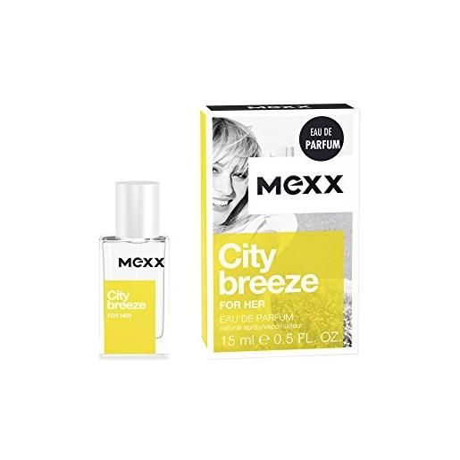 Mexx city breeze for her - eau de toilette natural spray - profumo da donna fruttato e floreale per l'estate, confezione da 1 (1 x 15 ml)