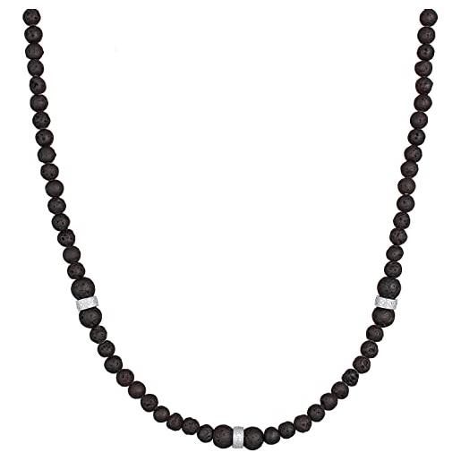 Kuzzoi buddha, collana da uomo con pietra naturale, in perle di lava (8 mm), collana da uomo con perla in argento sterling 925, collana da uomo, lunghezza circa 50 cm, gemma, lava