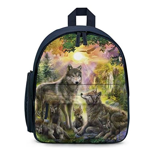 LafalPer piccoli zaini per bambini zaino semplice con stampa foresta del lupo borsa da scuola carina leggero per asilo elementare
