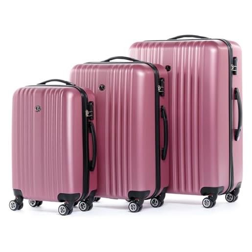 FERGÉ set di 3 valigie viaggio toulouse - bagaglio rigido dure leggera 3 pezzi valigetta 4 ruote rosa