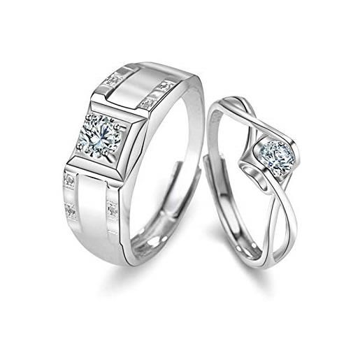 Beydodo anello fidanzamento coppia, anelli coppia argento 925 fidanzamento regolabile anello solitario con zirconi