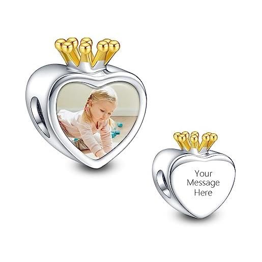 NINGAN 925 argento sterling personalizzato perline charm baby cuore corona per le donne bracciale collana regali di gioielli fai da te