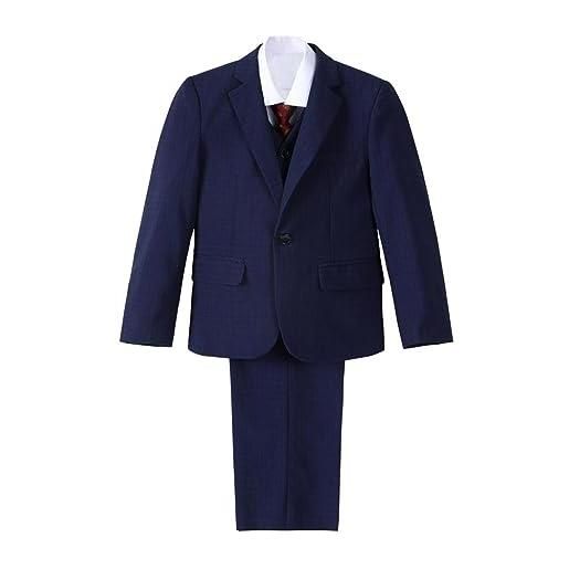 Lito Angels smoking blu completo elegante per bambino, set 5 pezzi (giacca, gilet, camicia, cravatta e pantaloni) taglia 5-6 anni (etichetta in tessuto 50)