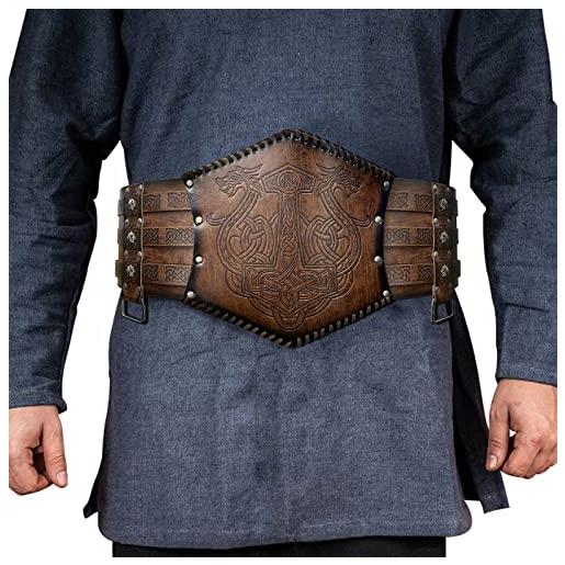 HiiFeuer, armatura vichinga goffrata per la cintola, cintura larga in eco-pelle norrena, cintura corsetto medievale da cavaliere per costume larp (nero b)