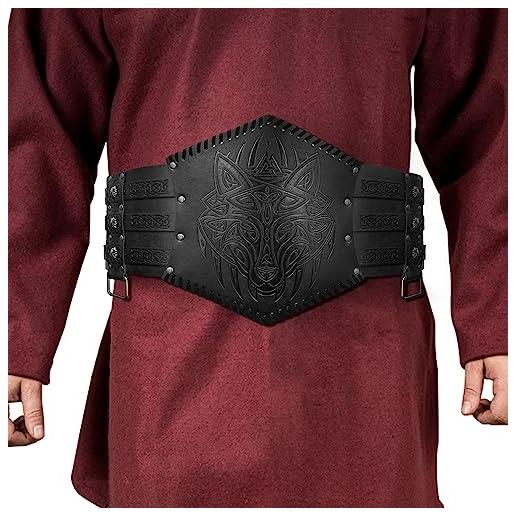 HiiFeuer, armatura vichinga goffrata per la cintola, cintura larga in eco-pelle norrena, cintura corsetto medievale da cavaliere per costume larp (marrone b)