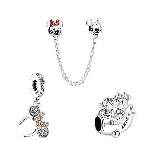 Doyafer 925 argento sterling fascino catena di sicurezza fascino cartoon mouse gioco fascino pearl lady braccialetto collana ragazza regalo