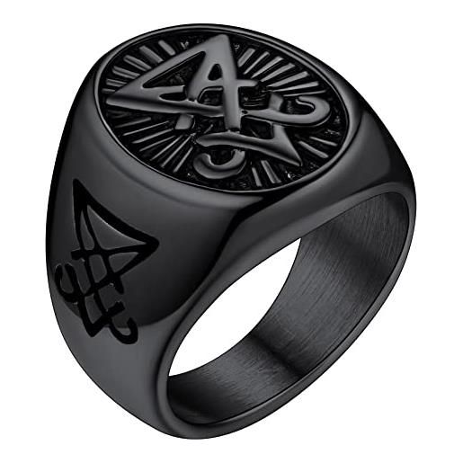 FaithHeart anello uomo croce del leviatano/sigillo di satana anello diavolo personalizzato punk hiphop rapper in accaio inox 316l oro/nero placcato gioielli religiosi del satanismo