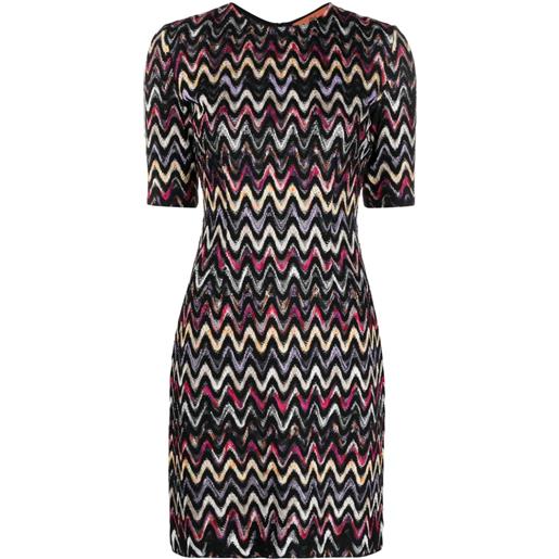 Missoni zigzag-embroidered wool-blend dress - nero