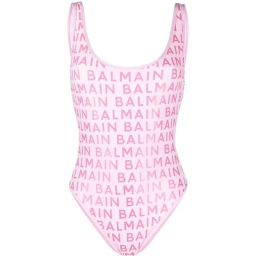 Balmain logo-print scoop-neck swimsuit - rosa