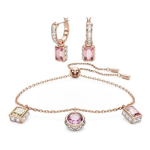 Swarovski stilla set bracciale e orecchini, con cristalli e zirconia Swarovski, sfera scorrevole, placcatura in tonalità oro rosa, multicolore