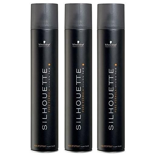 Schwarzkopf, 3 flaconi di lacca spray per capelli silhouette, ad alta tenuta, 750 ml